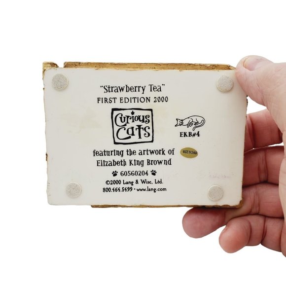VTG Curious Cats Kitty‎ Figurine Strawberry Tea 1st Ed 2000 Lang & Wise Brownd - Picture 6 of 6